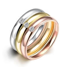 Kemstone Shining Cubic Zirkonia 3 Lapisan Cincin Set untuk Wanita Warna Rose Gold Fashion Crystal Kawin Cincin 3 In 1 -Intl