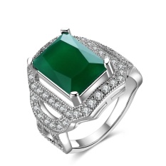 Kemstone Pirus Antik Cincin Wanita Lapis Perak Square Hijau Kristal Pernikahan Cincin Pesta-Intl