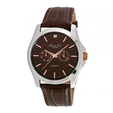Kenneth Cole 10022313 Pria Asli Berlian Perak Jam Tangan dengan Cokelat Croco Kulit Tali-Internasional
