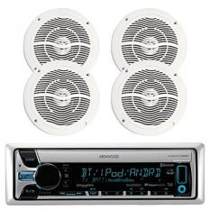 Kenwood Marine Boat Bike AUX USB iPod iPhone Input Pandora Receiver, 4 Speaker