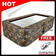 Kerajinan Jogja Kotak Jam Tangan Isi 12 Oval Tempat Box Jam Tangan - Coklat Motif + Gratis Gunting Kuku