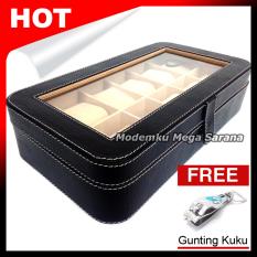 Kerajinan Jogja Kotak Jam Tangan Isi 12 Oval Tempat Box Jam Tangan - Hitam dlm Cream + Gratis Gunting Kuku