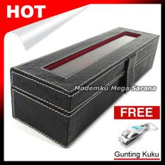 Kerajinan Jogja Kotak Jam Tangan Isi 6 Box Jam Tangan - Hitam dlm Merah Crocodile + Gratis Gunting Kuku