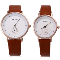 Kezzi KW-1080 Pasangan Jam QUARTZ Round dengan Kecil Panggil Kedua Pita Kulit Jam Tangan Allwin-Internasional