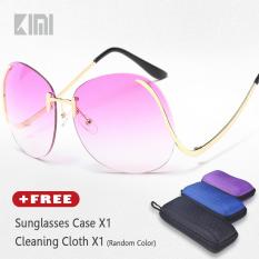 KIMI Kacamata Wanita Hitam Oversiz Womens Rimless Sunglasses Yang Luar Biasa Round Square Bentuk Sunglasses Fine S Berbentuk Kacamata Legs Colorful Gradien Lensa Mengemudi Kacamata
