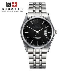KINGNUOS 1853 Tahan Air Kalender Strip Jam Pria Sabuk QUARTZ Watch Steel Strip + Hitam Piring-Internasional