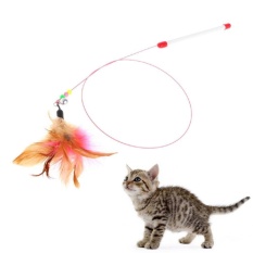 Kitten PET Kucing Interaktif Fun Toy Kawat Baja Kolom Warna-warni Menggoda Stick With Bell-Intl
