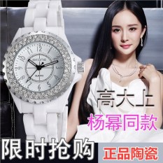 Jam Tangan Produk Asli Keramik Jam Tangan QUARTZ Korea Fashion Style Batu Kristal Air Warna Putih Wanita Suasana Siswa Tahan Air