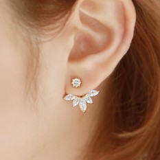 Korea Fashion Style Bulu Kristal Anting Tusuk Model Depan Belakang Anting