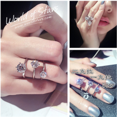 Korea Modis Gaya Enam Cakar Satu Karat Cincin Berlian 925 Sterling Perak