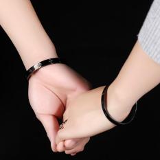 Korea Buckle Pasangan Gelang Pecinta Hot Cross Titanium Stainless Steel Ross Gold Bracelet Bangle New Wanita Hitam Gelang Pria- INTL