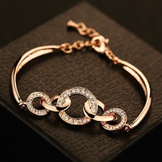 Gaya Korea Diamond Gelang Penuh Emas Berlapis Emas Asli Ultra Sederhana Gelang-Intl