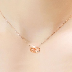 Versi Korea dari Titanium Baja Fashion Double Ring Square Bor Pendant Titanium Steel Rose Gold Diamond Rantai Kalung Stainless Steel -Intl