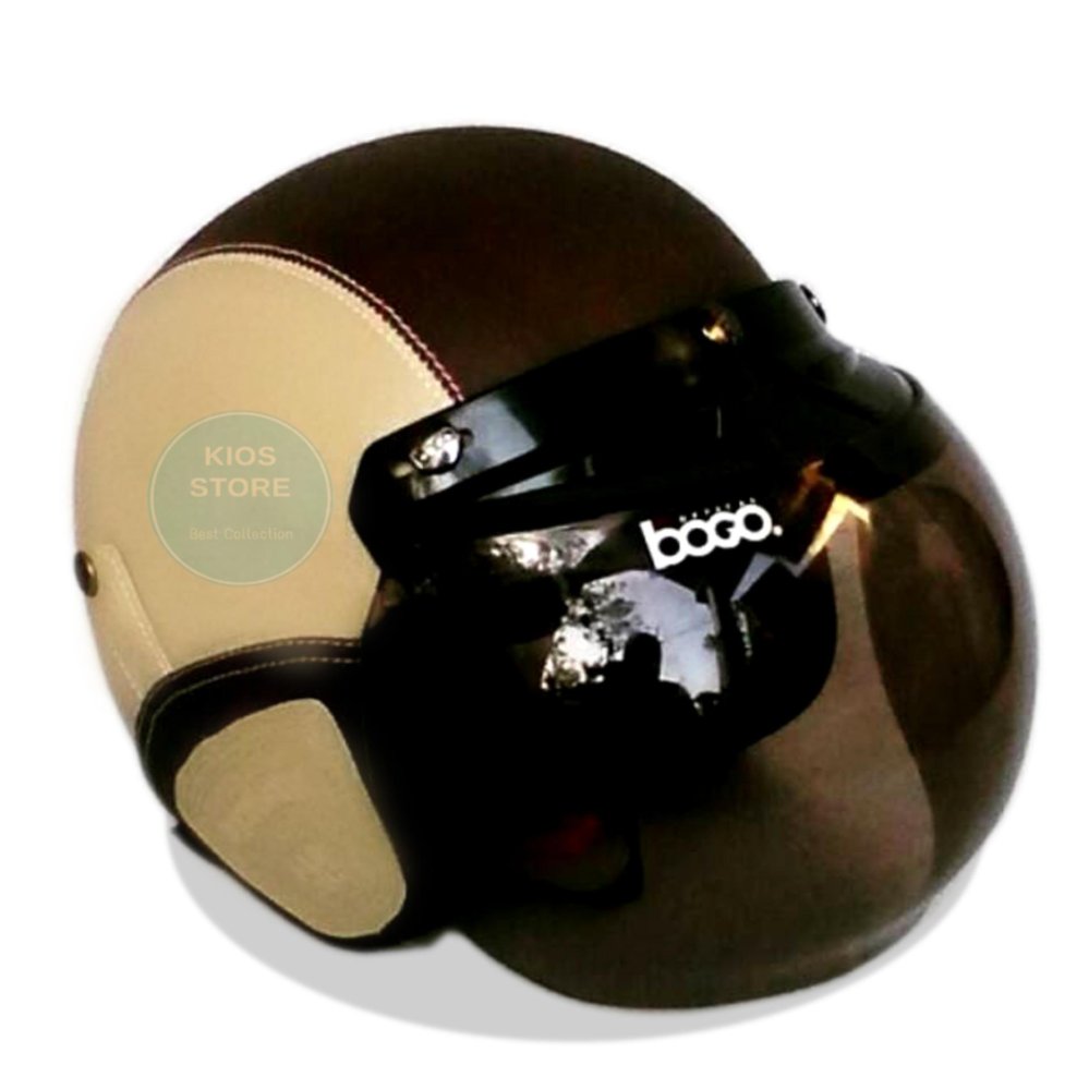 Kreasi Lokal - Helm Retro Classic Kaca Bogo Dewasa - Kream Coklat Tua