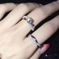 KT S925 Perempuan Model Sama Mewah Satu Cincin Tunangan Miniatur Cincin Berlian