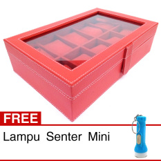 Kualitas Super Kotak Box Jam Tangan Isi 10 - Merah + Gratis Senter Mini