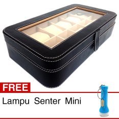 Kualitas Super Kotak Jam Tangan Isi 12 Oval - Box Jam Tangan - Hitam-Cream + Gratis Senter Mini