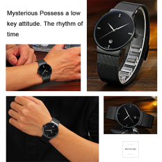 TERBAIK Kualitas TTLIFE Merek Mewah Pria Fashion dan Kasual Ultra Tipis Stainless Steel Mesh Band Tanggal Waterproof QUARTZ Wrist Watch (hitam)