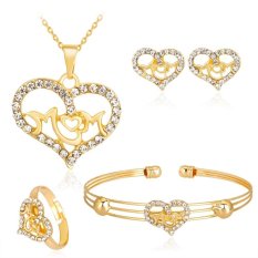 Kuhong 4 Pcs/set Berlian Imitasi Unik Hollow IBU Kalung Anting Gelang Cincin Perhiasan-Intl