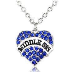 Pencocokan Tengah Sis Hati Kristal Liontin Kalung Perhiasan Hadiah Untuk Adik Kecil Teman Baik Gadis Remaja Wanita (biru) LALANG