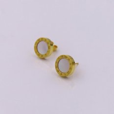 LALANG Wanita Anting Angka Romawi Di Sekeliling Telinga Stud Perhiasan (Emas + Putih)-Intl