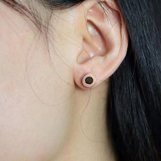 LALANG Wanita Anting Angka Romawi Di Sekeliling Telinga Stud Perhiasan (Rose Emas + Hitam)-Intl