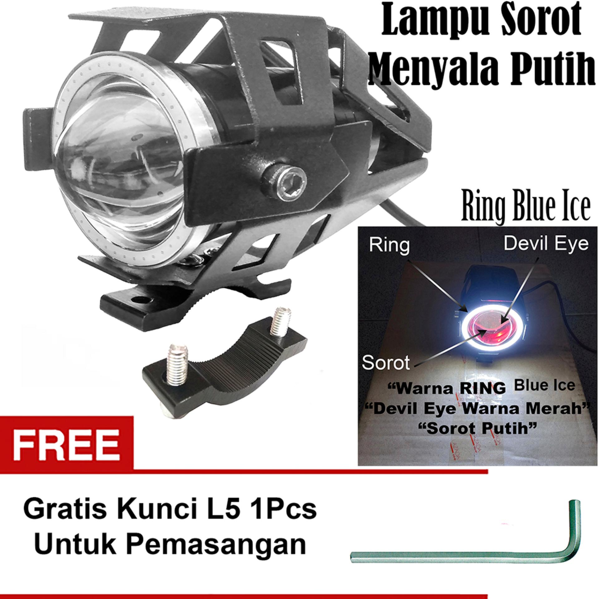Lampu Tembak LED U7 Besar Sorot Putih + Eagle Eyes Ring Biru Ice dan Devil Merah + Bonus Kunci L-5 Untuk Pemasangan