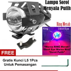 Lampu Tembak LED U7 Besar Sorot Putih + Eagle Eyes Ring Merah dan Devil Biru + Bonus Kunci L-5 Untuk Pemasangan