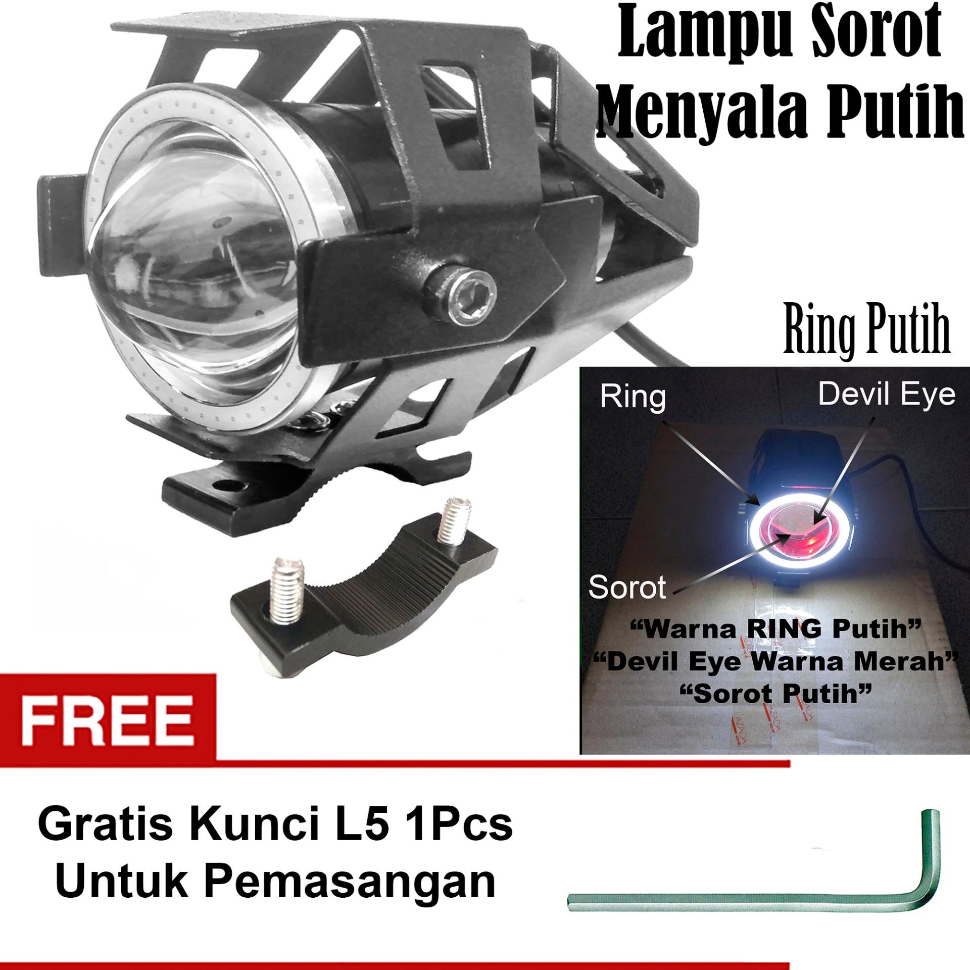 Lampu Tembak LED U7 Besar Sorot Putih + Eagle Eyes Ring Putih dan Devil Merah + Bonus Kunci L-5 Untuk Pemasangan