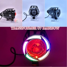 Lampu Tembak U7 LED Pelangi - Tipe: RainBow U7 Besar Sorot Putih + Eagle Eyes Ring RainBow dan Devil Merah + Bonus Kunci L-5 Untuk Pemasangan