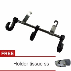 Lanjarjaya Car Hanger Panjang Aksesoris Gantungan kursi jok di Mobil Hitam + Holder tissue ss