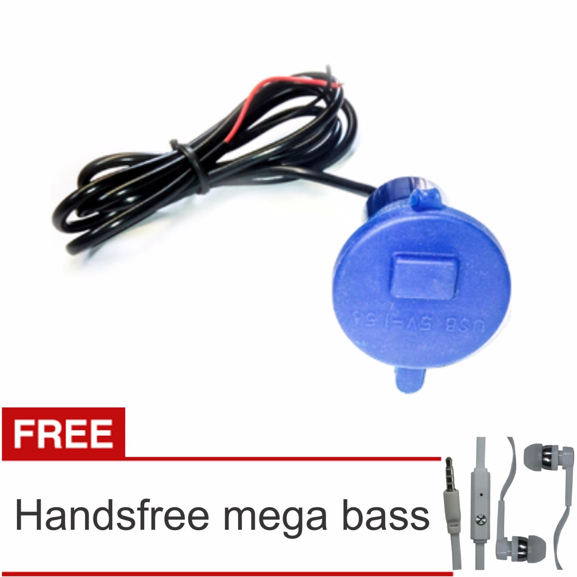  Lanjarjaya USB Charger Motor Waterproof Cas HP di motor - Biru + Handsfree Mega Bass