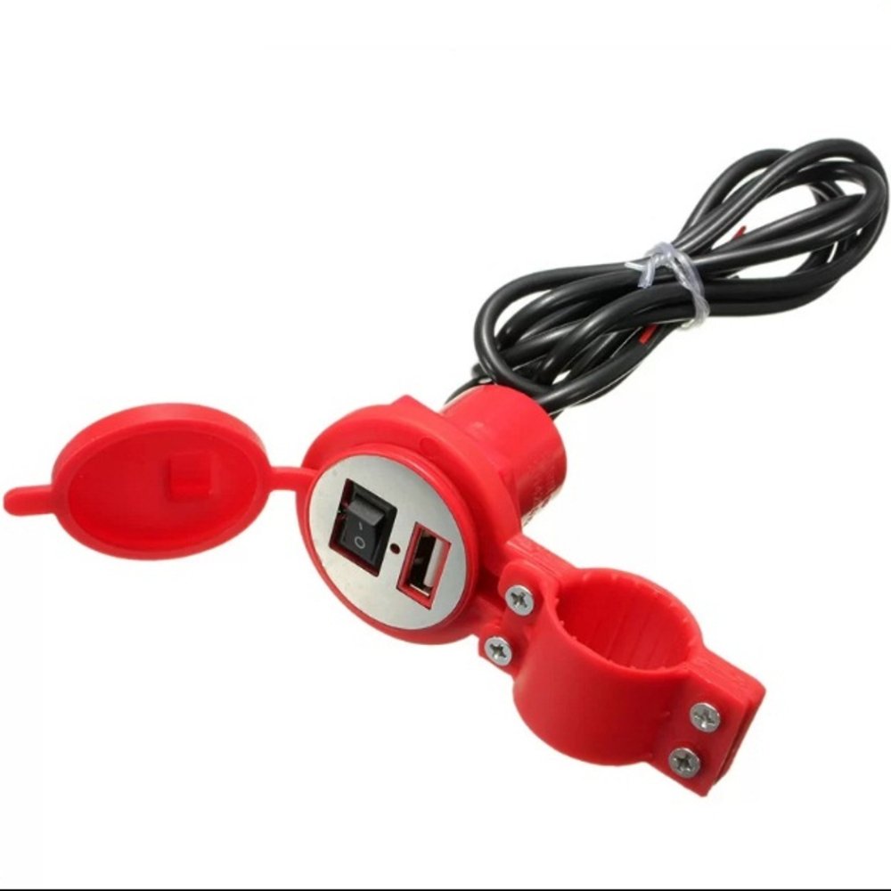Lanjarjaya USB Charger Motor Waterproof Cas HP di motor - Merah