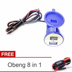 Lanjarjaya USB Charger Motor Waterproof Cas HP di motor + Obeng 8 in 1(Biru)