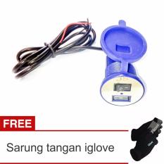 Lanjarjaya USB Charger Motor Waterproof Cas HP di motor + Sarung Tangan I Glove(Biru)