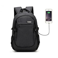 Laptop Ransel Bisnis Air Tahan Poliester dengan USB Pengisian Port Cocok Dibawah 17-Inci Laptop dan Buku Catatan (HITAM) -Internasional