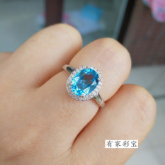 Laut Biru Perempuan 925 Sterling Perak Platinum Permata Cincin Batu Topas Cincin