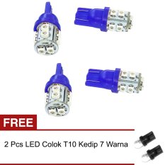 LED 10 Mata Colok Untuk Lampu Motor 4 Pcs - Biru + Gratis 2 Pcs LED Colok Kedip 7 Warna
