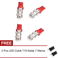 LED 9 Mata Colok Untuk Lampu Motor 4 Pcs - Merah + Gratis 2 Pcs LED Colok Kedip 7 Warna