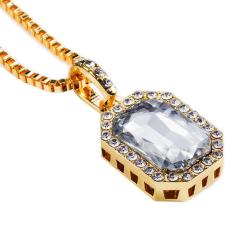 Leegoal Haid 14 Karat Berlapis Emas Es Keluar Jelas Ruby Oktagon Hip-Hop Aksesoris With 3mm Liontin 24 Inci Tali Rantai Gaya Jalanan-Internasional
