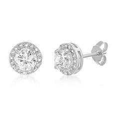 Lesa Michele 1/10 Cttw Berlian Asli & Laboratorium Safir Putih Dibuat Stud Earring Dalam Rhodium Di Atas Sterling Perak-Internasional