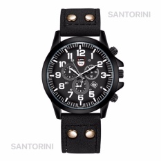 Liandu Jam Tangan Pria Wanita Fashion Vintage Faux Leather Quartz Analog Men Lady Watch - BLACK