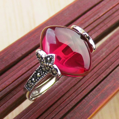 Lianshangtai Cincin S925 Sterling Perak Merah Cincin Giok Perempuan Imitasi Barang Antik