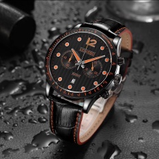 LONGBO Mans Fashion Sabuk Kulit Asli Sports Watch Chronograph Jam Tangan dengan Jam Min Dial Calendar 5018-Intl