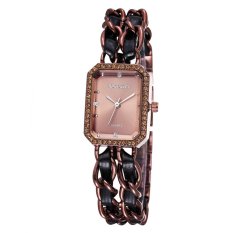 Lovely Clover WEIQIN Womens Rantai Emas Mawar & Putih PU Bangle Bracelet Watches Rhinestone Square Berbentuk Piringan 272303 LCX40X (warna: Seperti Gambar Pertama)-Intl