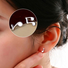 Cantik manis kecil wanita 925 Sterling Perak catatan musik anting giwang