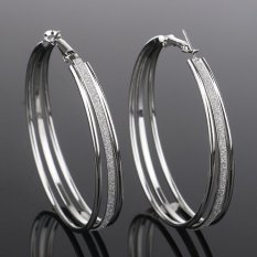 Indah Berlapis Kristal Berlian Imitasi Tiga Lingkaran Ring Menjuntai Anting-Anting Perak