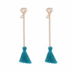 LRC Anting Bohemia Diamond Decorated Tassel Design Alloy Stud Earrings