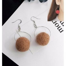 LRC Anting Elegant Brown Fuzzy Ball Pendant Decorated Pure Color Pom Earrings