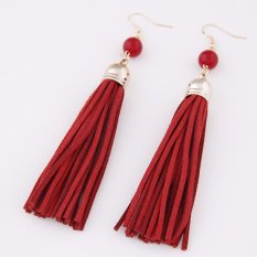 LRC Anting Elegant Red Beads Decorated Tassel Pendant Design Alloy Korean Earrings